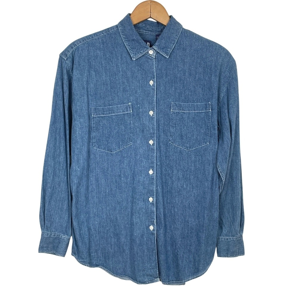 VTG Gap Womens Medium Wash Blue Denim Button Up Jean Shirt Size M Fall Western